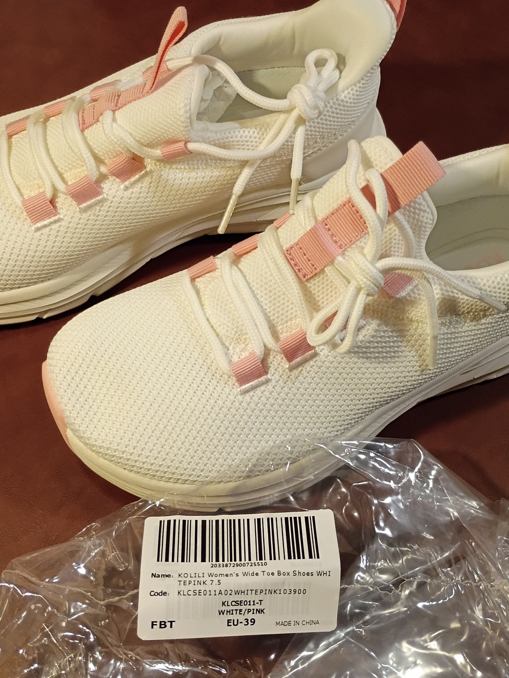 Women's White and Pink Knit Lace-Up Sneakers